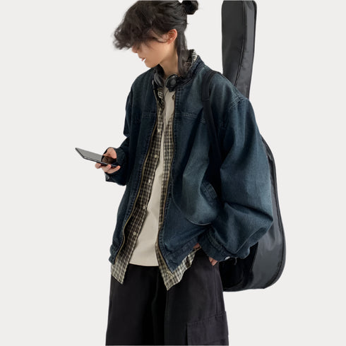 Premium Street Punk Hip Hop Denim Jacket – Oversized Urban Outerwear for Spring & Autumn